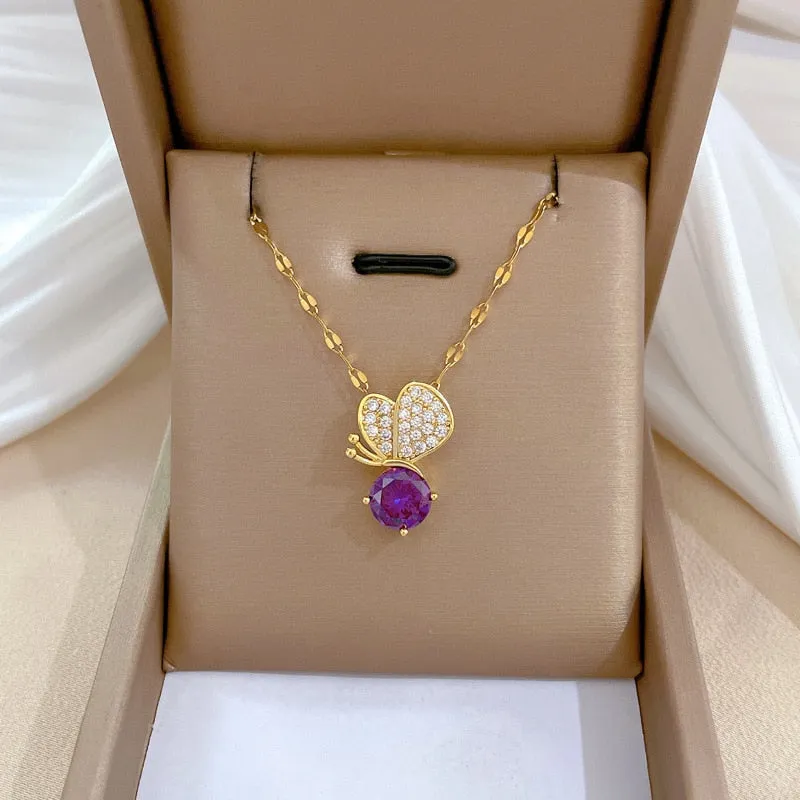 Gold Plated Elegant Insect Butterfly Pendant Necklace For Women