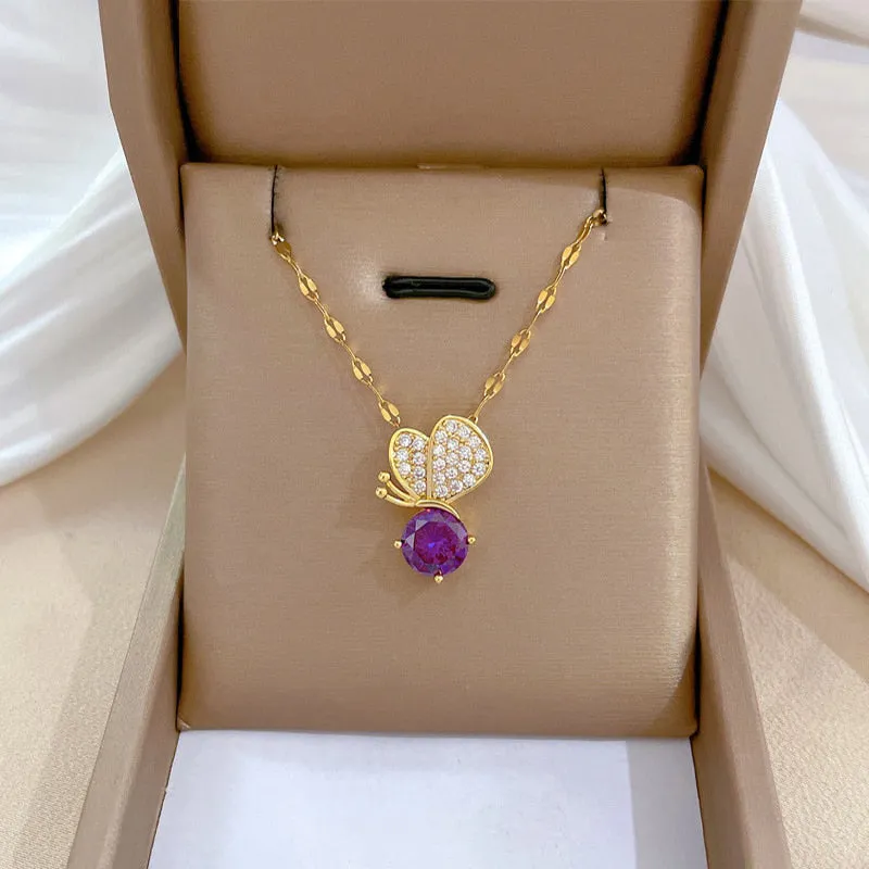 Gold Plated Elegant Insect Butterfly Pendant Necklace For Women