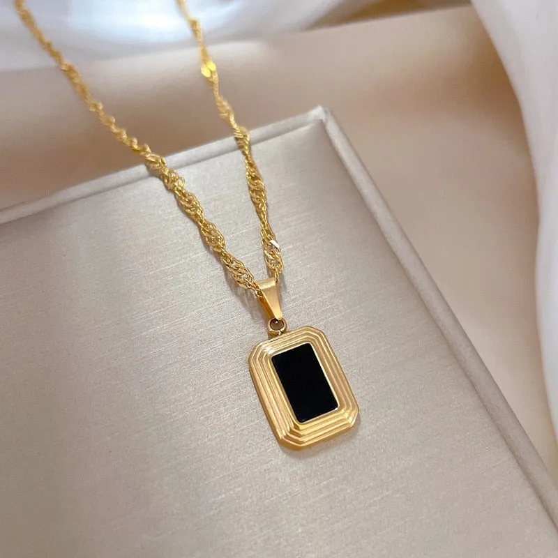 Gold Plated Temperament Geometric Square Pendant Necklace For Women