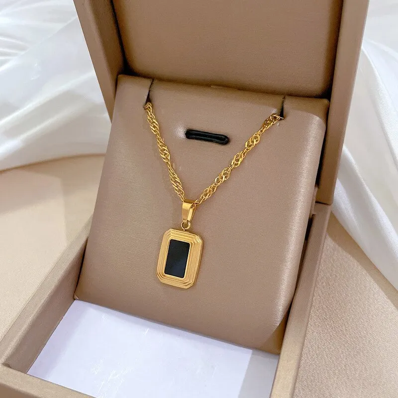 Gold Plated Temperament Geometric Square Pendant Necklace For Women