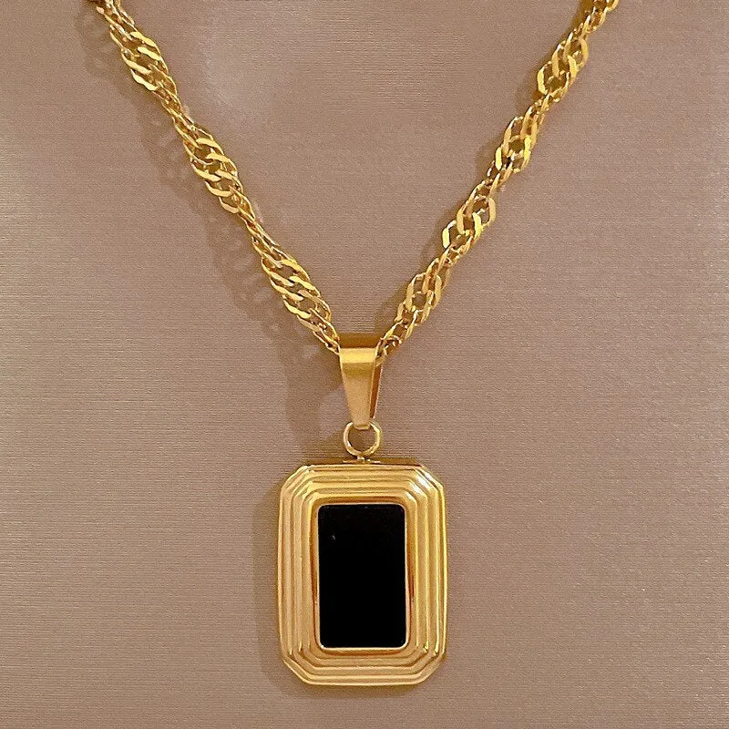 Gold Plated Temperament Geometric Square Pendant Necklace For Women