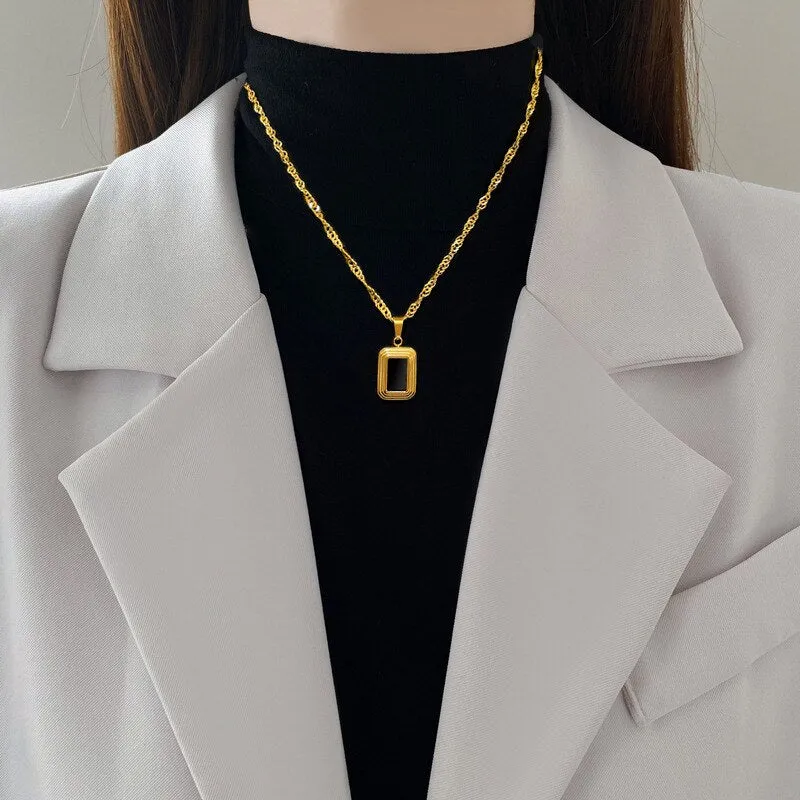 Gold Plated Temperament Geometric Square Pendant Necklace For Women