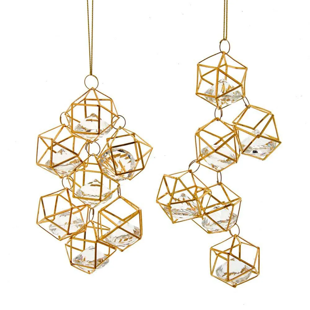 Gold Wire Drops With Gems Ornaments Set of 2