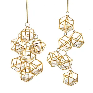 Gold Wire Drops With Gems Ornaments Set of 2