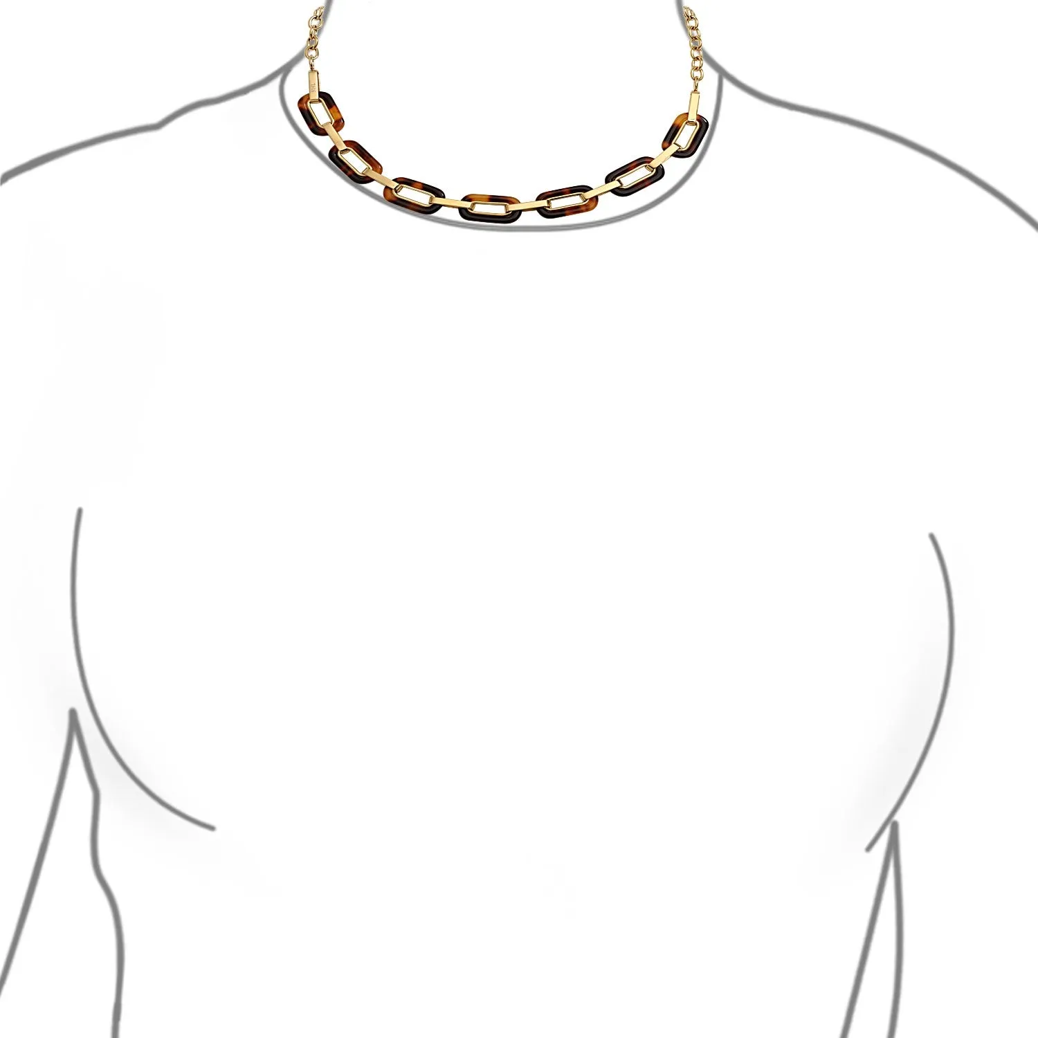 Golden Brown Oval Link Faux Tortoise Shell Collar Necklace 14K Gold Plated Chain