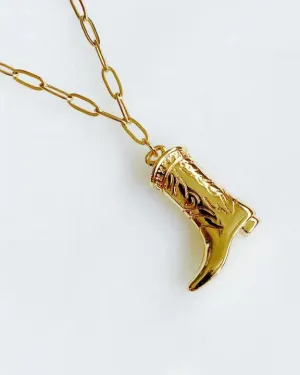 Golden Cowgirl Boot Necklace - Gold
