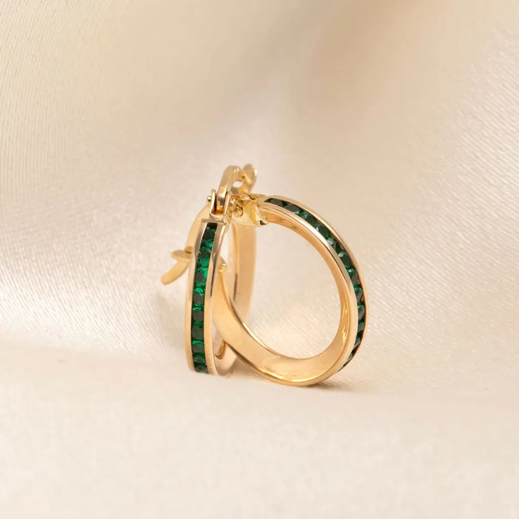 Green Channel Hoop Earrings - 15mm | 9ct Gold