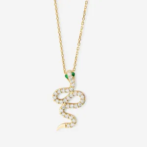 Green Eyed Snake Diamond Necklace | 9ct Gold