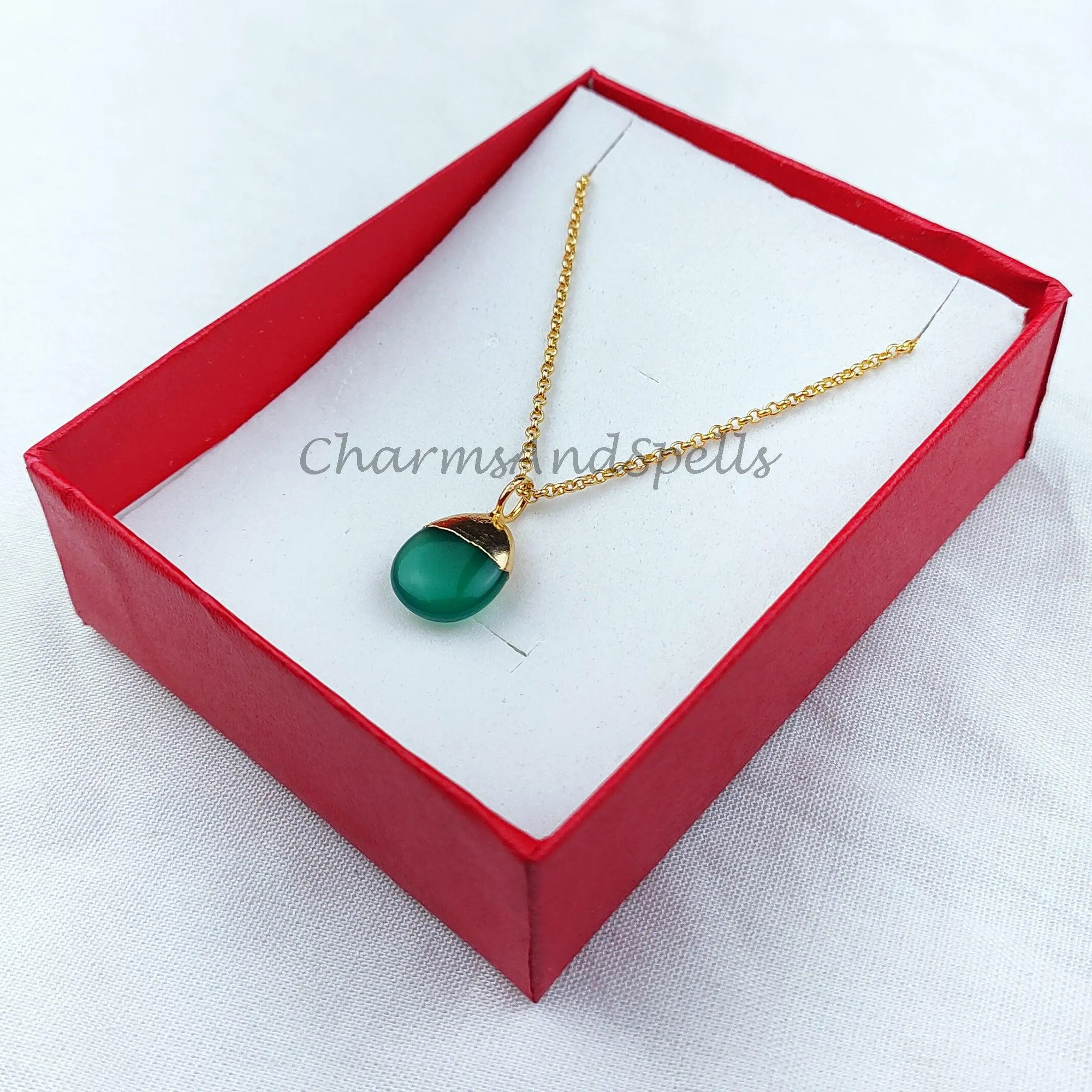Green Onyx Necklace, Green onyx necklaces on 14k dainty gold plated chain, Natural green onyx, Elegant necklaces, Jewelry gift for her