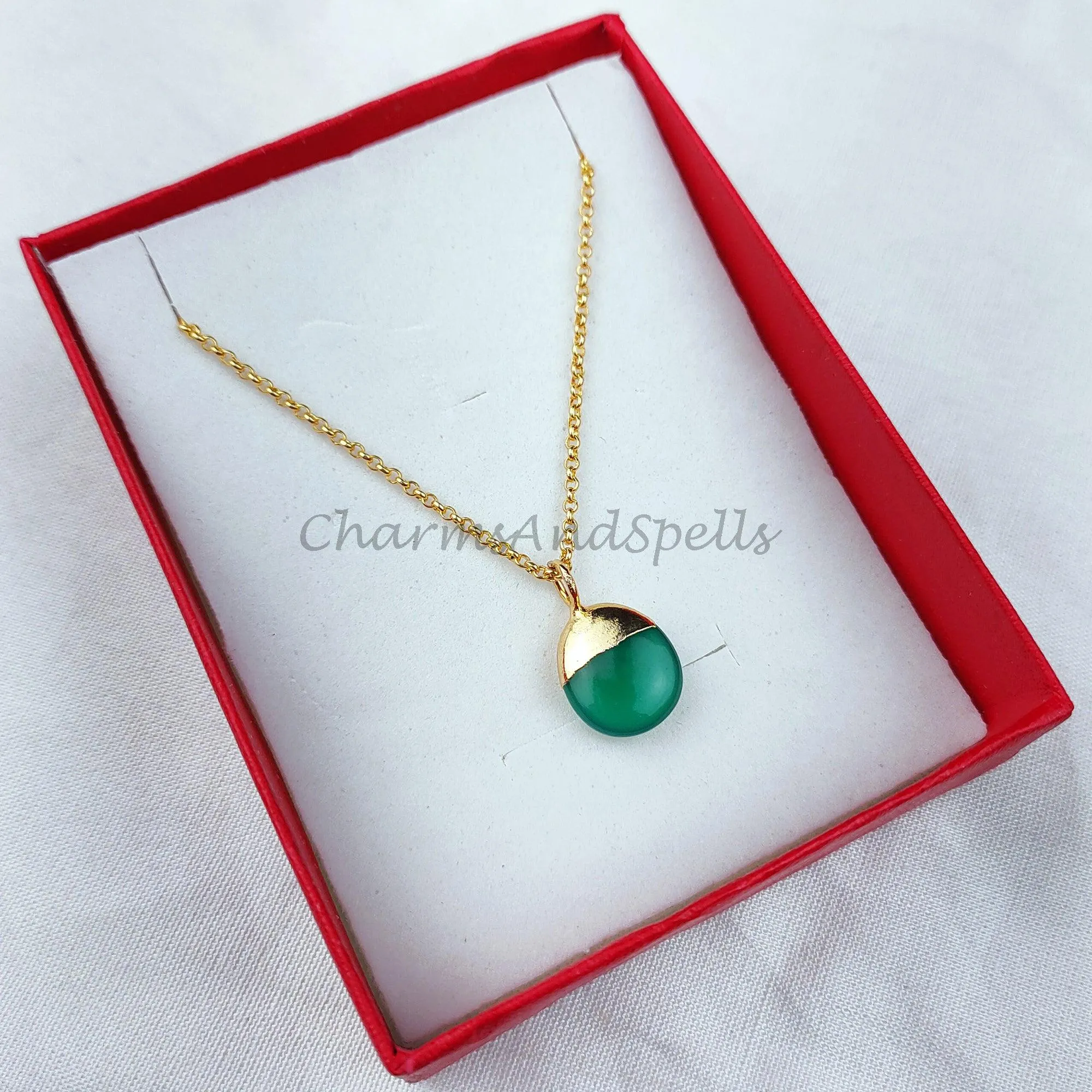 Green Onyx Necklace, Green onyx necklaces on 14k dainty gold plated chain, Natural green onyx, Elegant necklaces, Jewelry gift for her