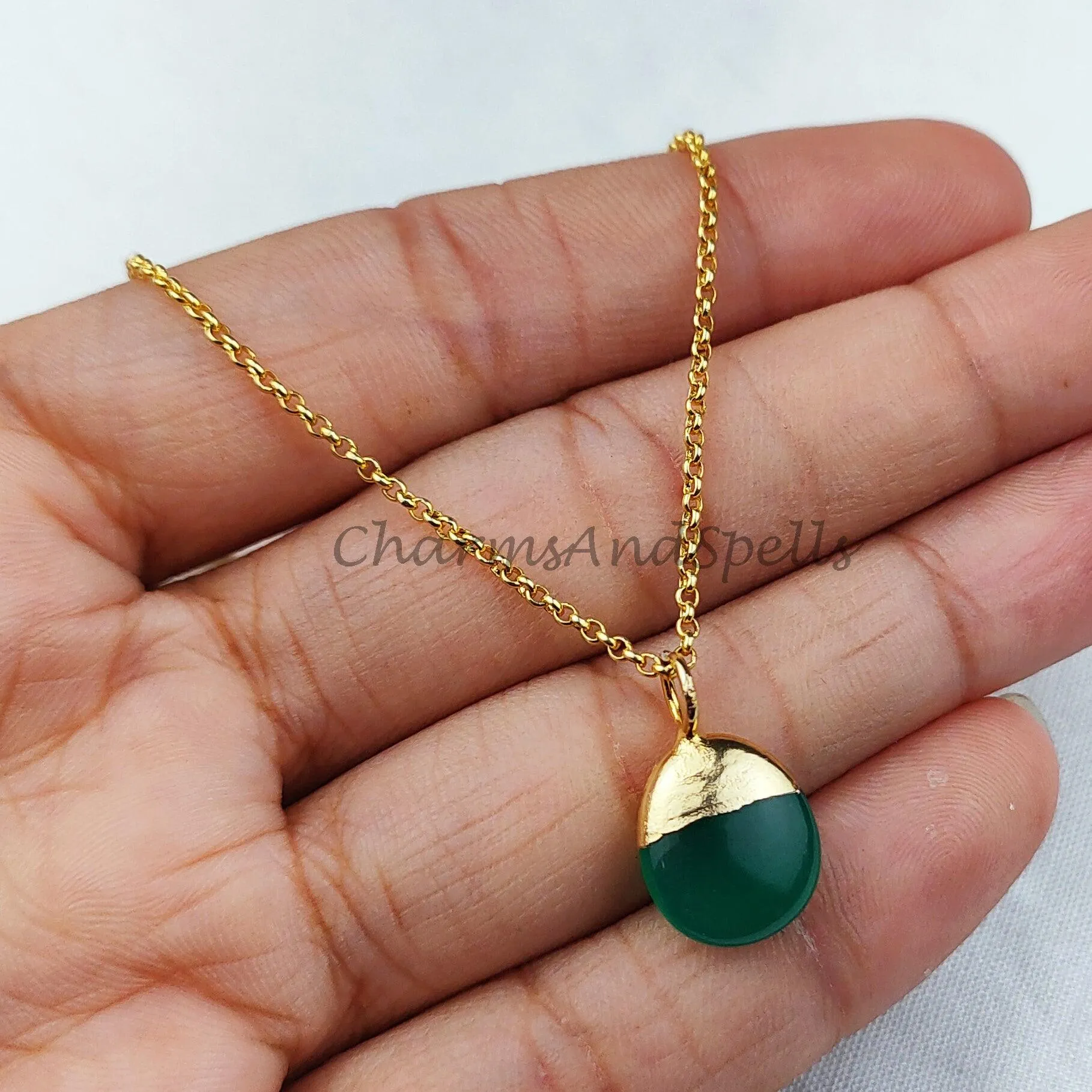 Green Onyx Necklace, Green onyx necklaces on 14k dainty gold plated chain, Natural green onyx, Elegant necklaces, Jewelry gift for her
