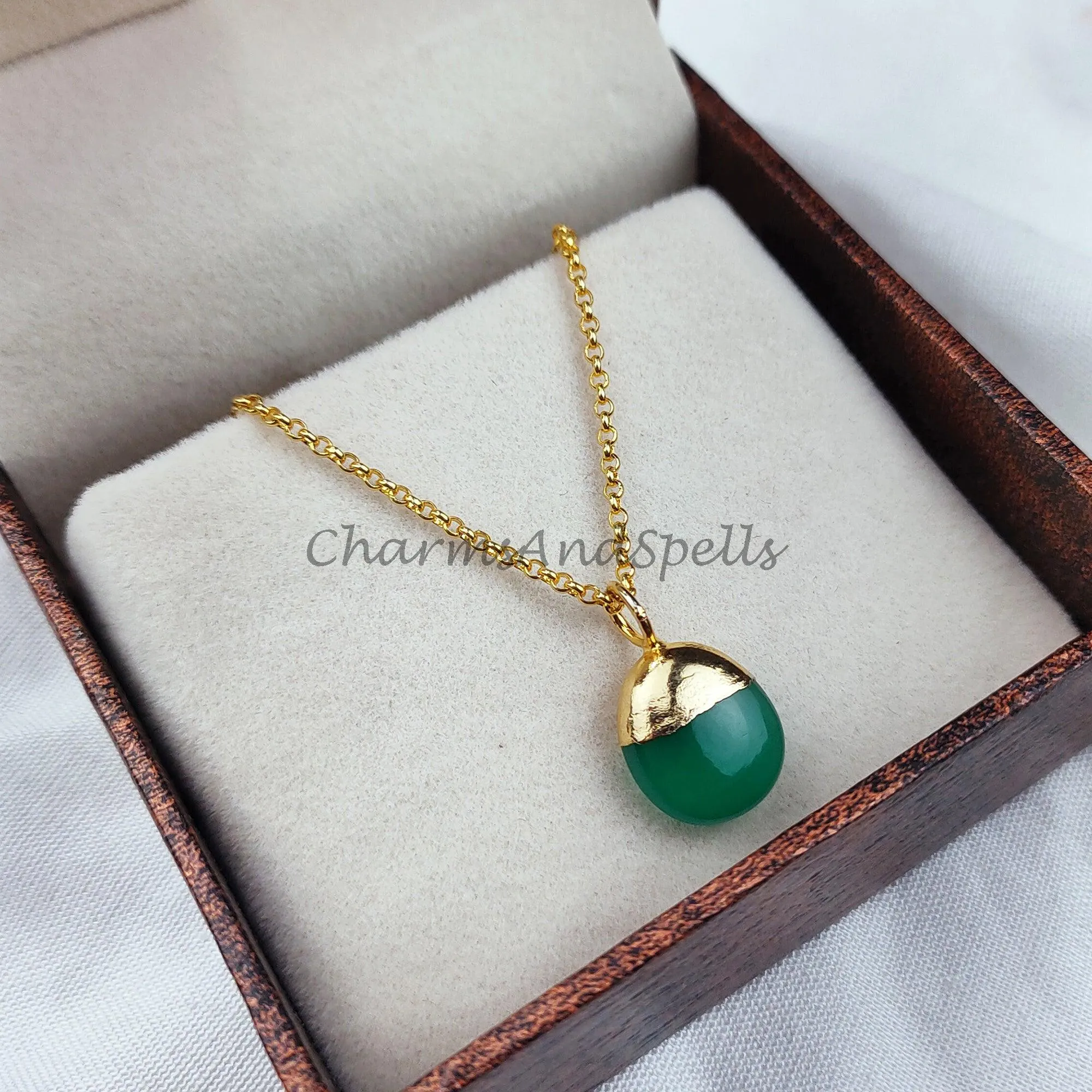 Green Onyx Necklace, Green onyx necklaces on 14k dainty gold plated chain, Natural green onyx, Elegant necklaces, Jewelry gift for her