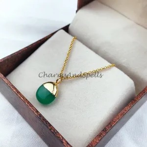 Green Onyx Necklace, Green onyx necklaces on 14k dainty gold plated chain, Natural green onyx, Elegant necklaces, Jewelry gift for her