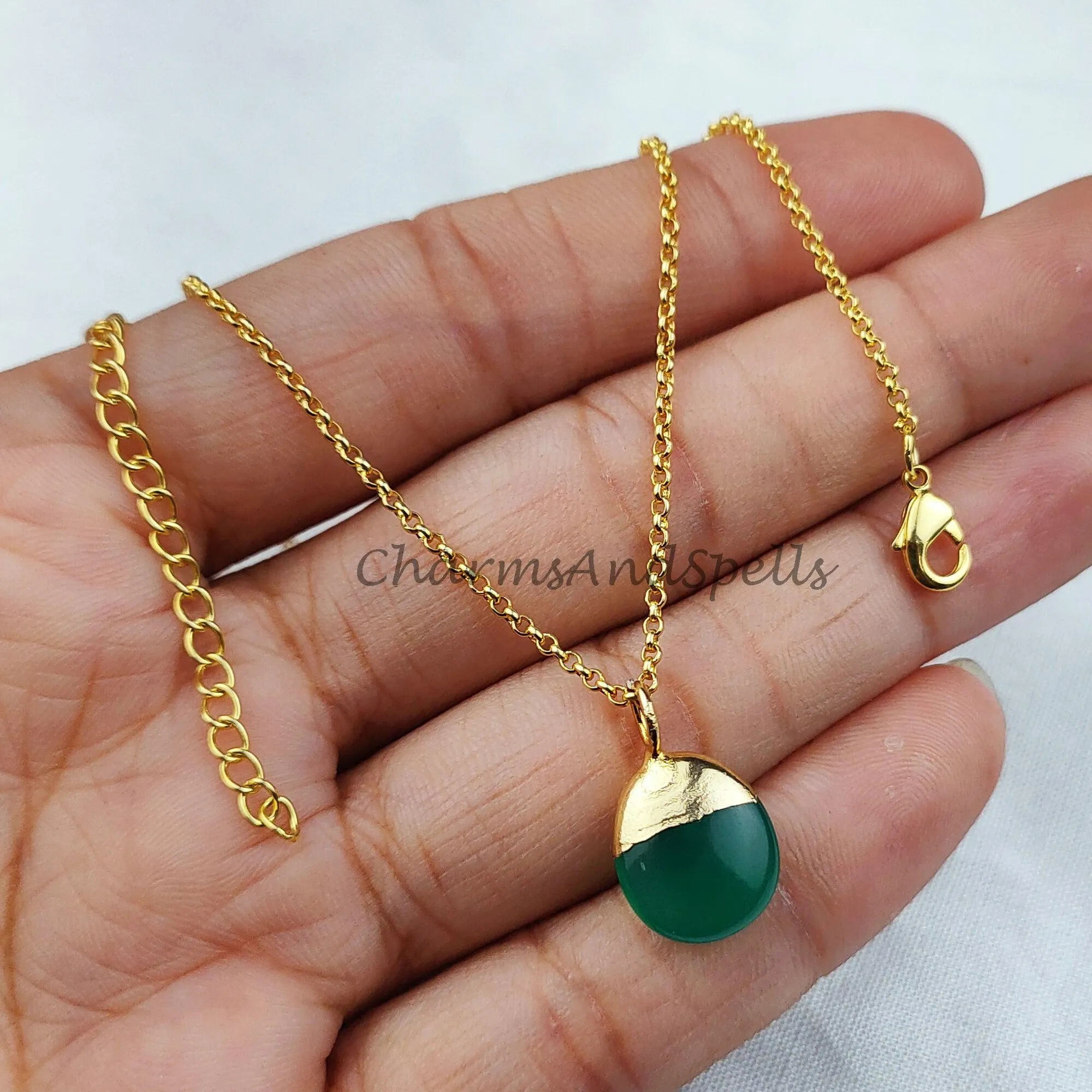 Green Onyx Necklace, Green onyx necklaces on 14k dainty gold plated chain, Natural green onyx, Elegant necklaces, Jewelry gift for her