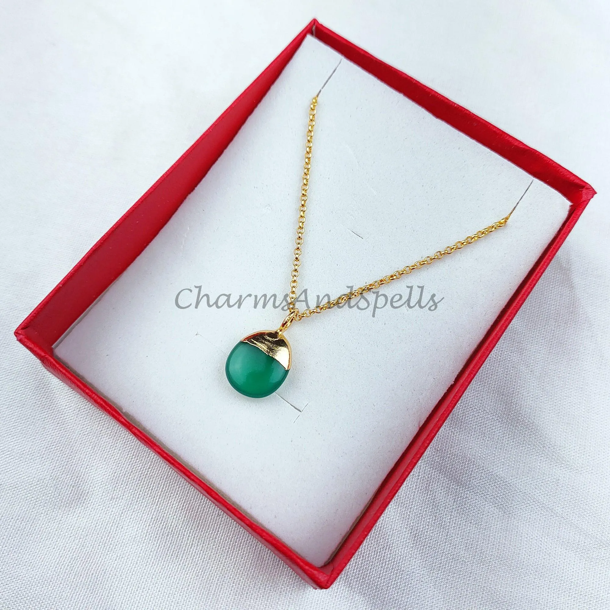 Green Onyx Necklace, Green onyx necklaces on 14k dainty gold plated chain, Natural green onyx, Elegant necklaces, Jewelry gift for her
