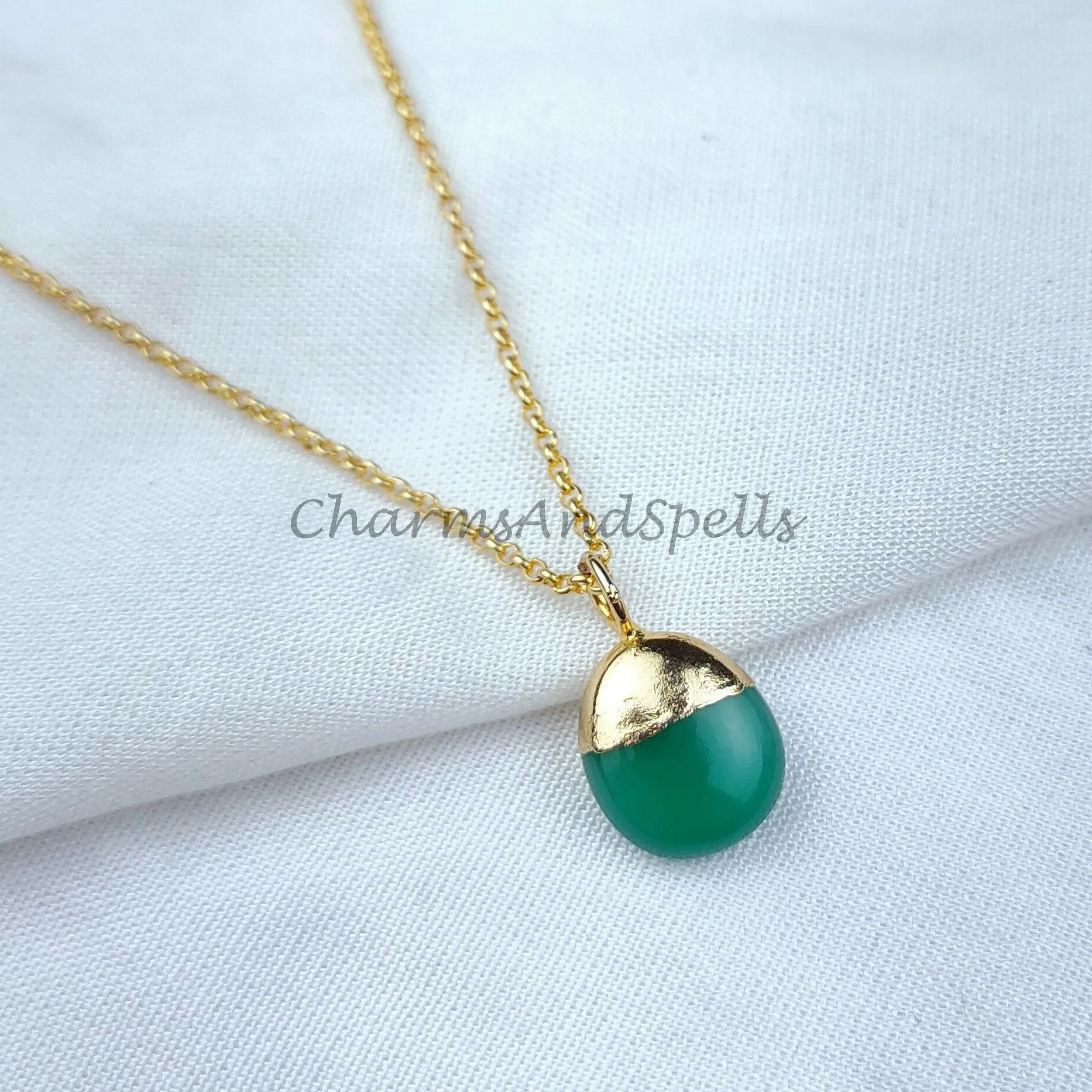 Green Onyx Necklace, Green onyx necklaces on 14k dainty gold plated chain, Natural green onyx, Elegant necklaces, Jewelry gift for her