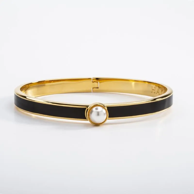 Halcyon Days "Skinny Cabochon Pearl Black & Gold" Bangle