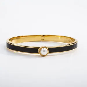 Halcyon Days "Skinny Cabochon Pearl Black & Gold" Bangle