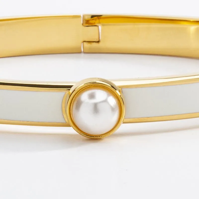Halcyon Days "Skinny Cabochon Pearl Cream & Gold" Bangle