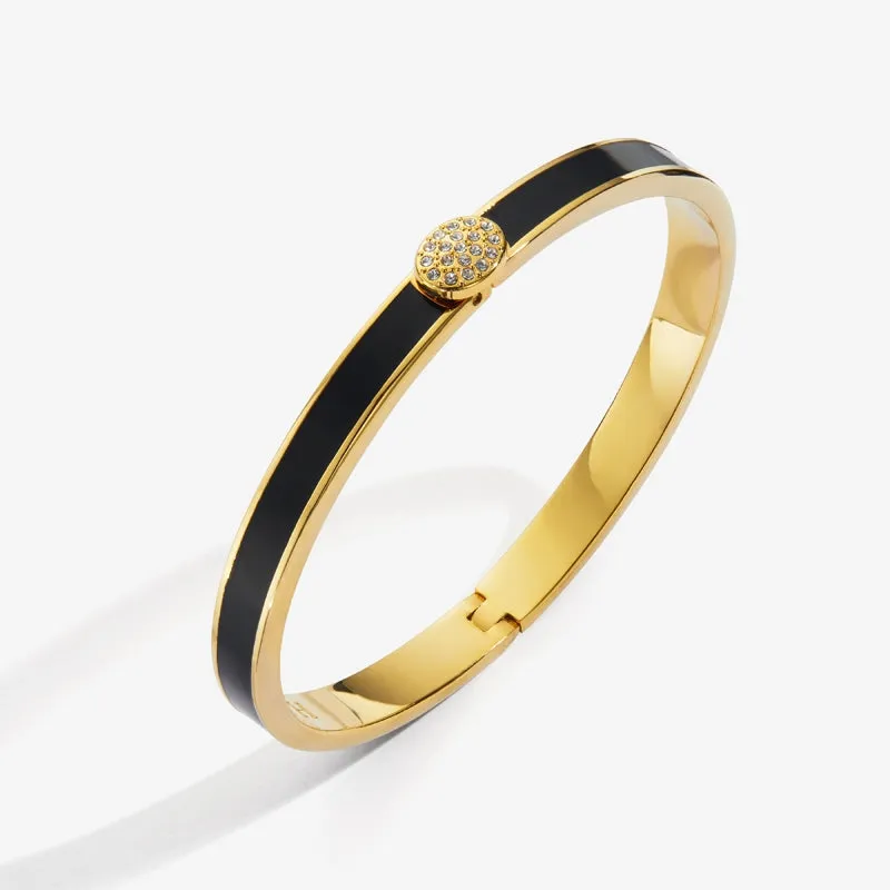Halcyon Days "Skinny Pave Button Black & Gold" Bangle