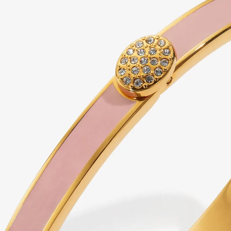 Halcyon Days "Skinny Pave Button Pink & Gold" Bangle