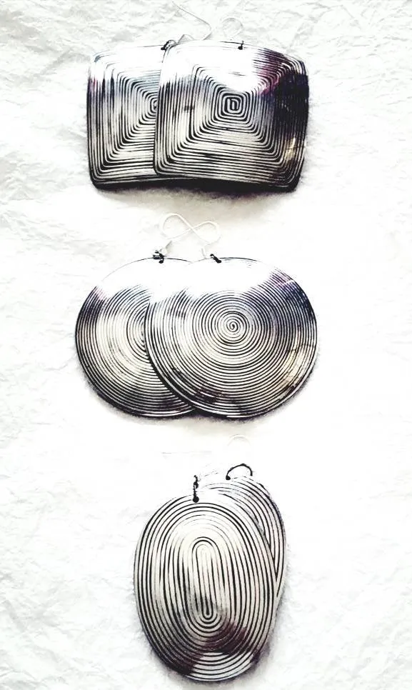 Hammered Wire Inlaid Coconut Large Statement Eco Friendly Earring, The Hotwire Earrings Round