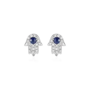 Hamsa Hand Diamond and Sapphire Earrings