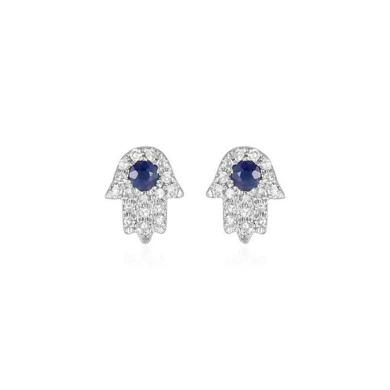 Hamsa Hand Diamond and Sapphire Earrings