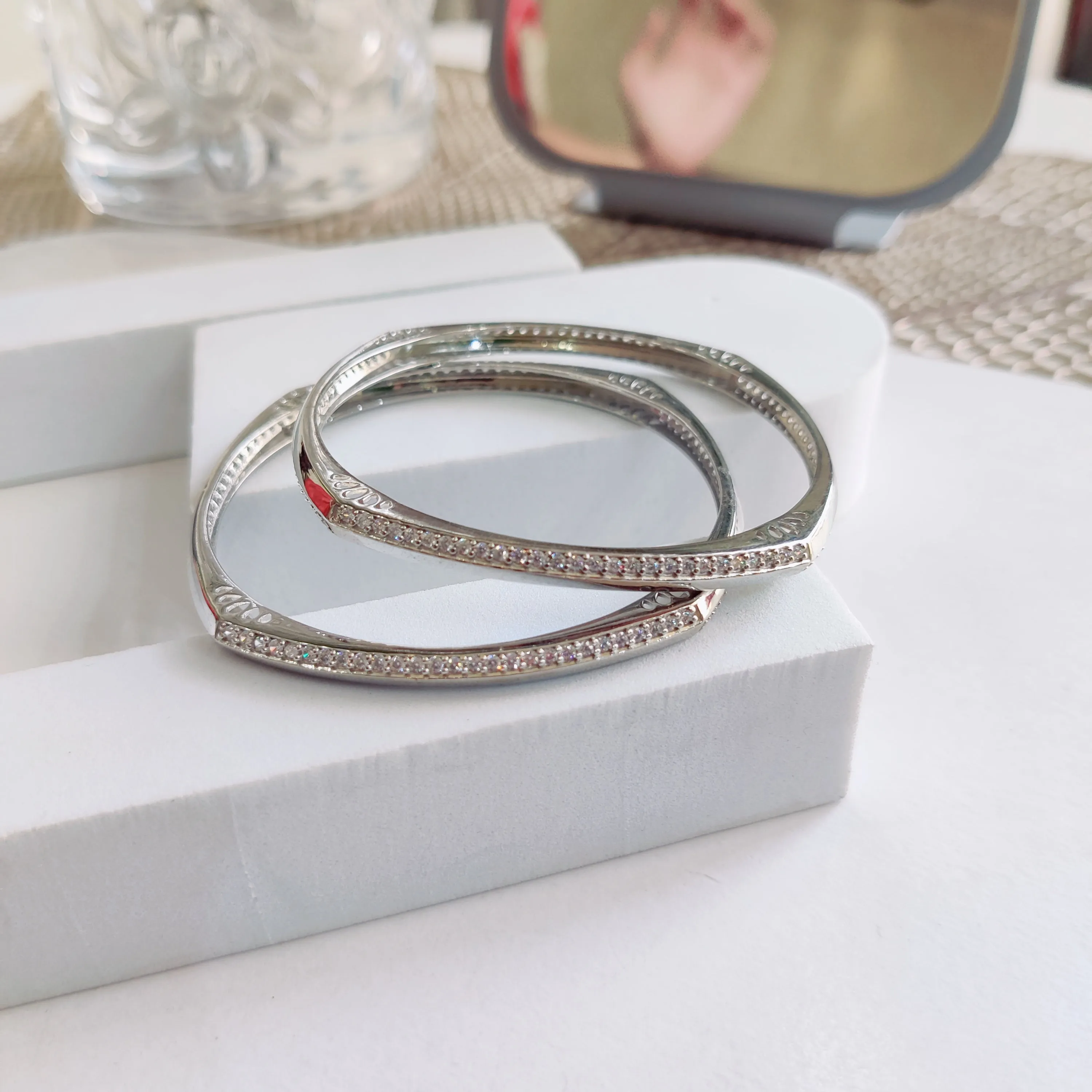 Handcrafted CZ Stone Bangles – Square Shape