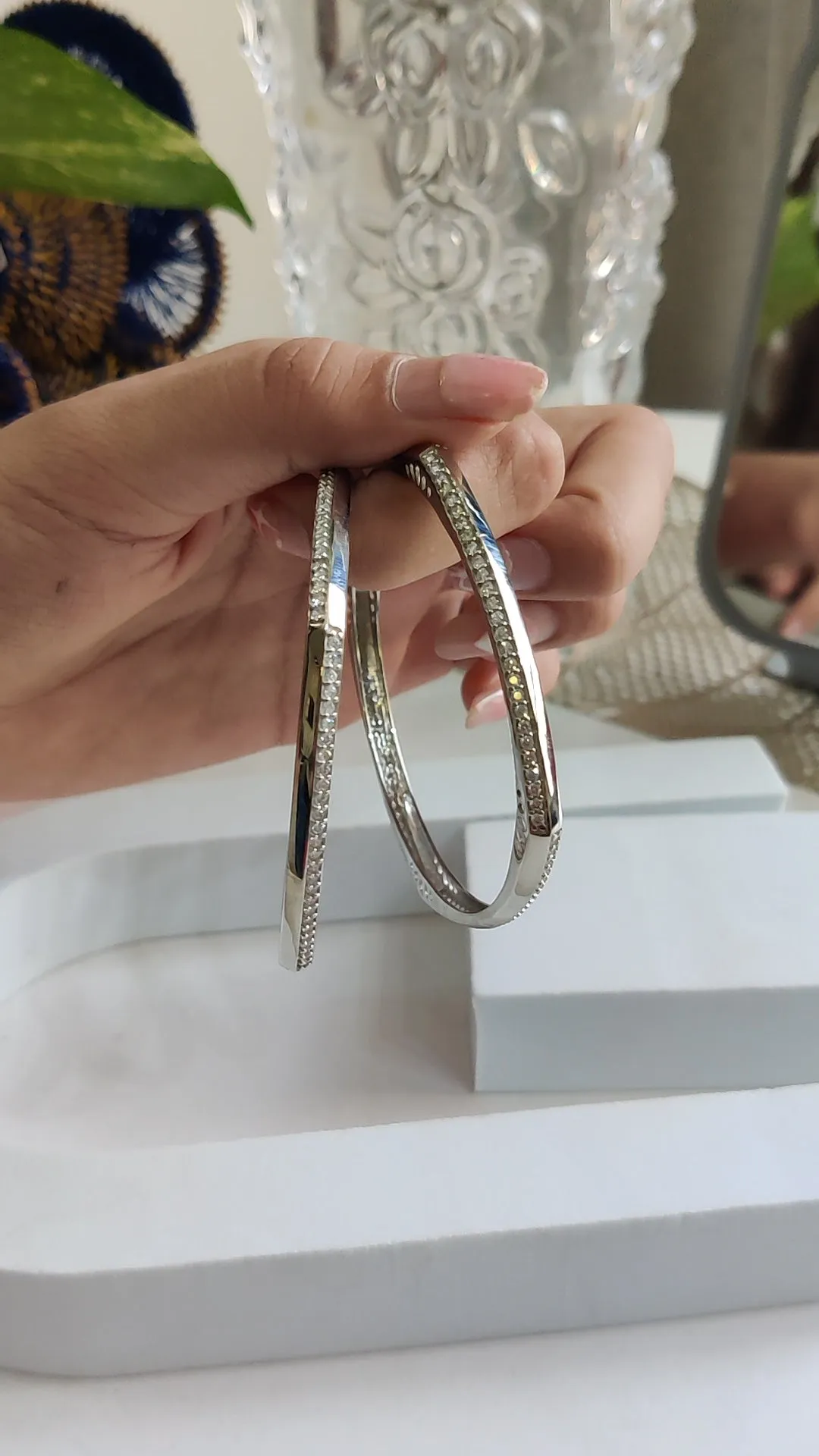 Handcrafted CZ Stone Bangles – Square Shape