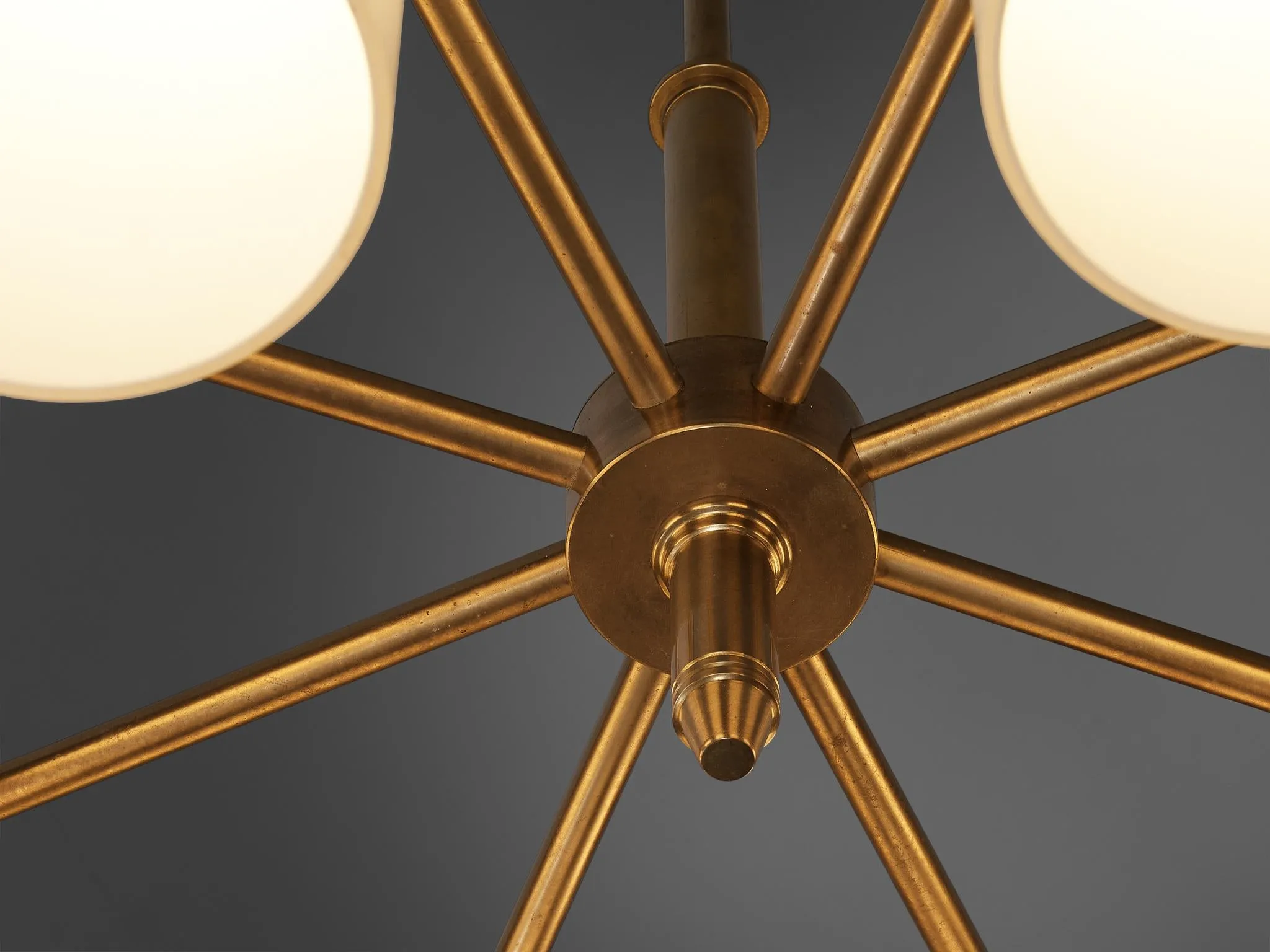 Hans-Agne Jakobsson Chandelier in Brass and White Opaque Glass