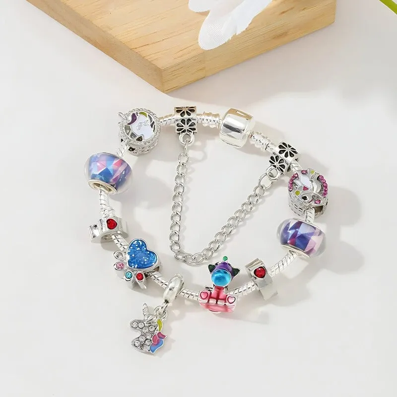 Heart Dog Paw & Unicorn Charm Bracelet