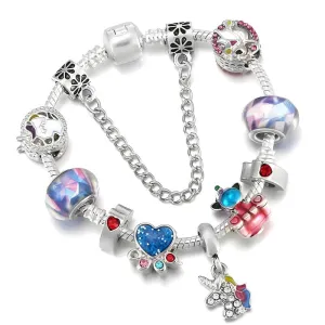 Heart Dog Paw & Unicorn Charm Bracelet