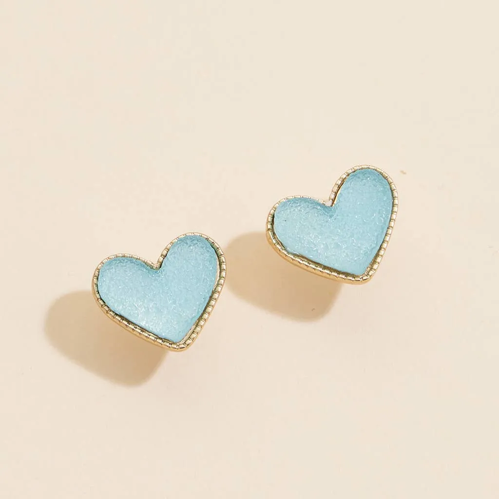 Heart in a Daze Red Druzy Stone Stud Earrings
