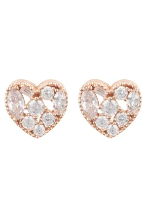 Heart Sparkling Stud Earrings Rosegold