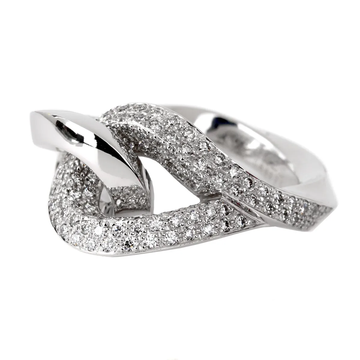 Hermes Twisted Pave Diamond Gold Ring