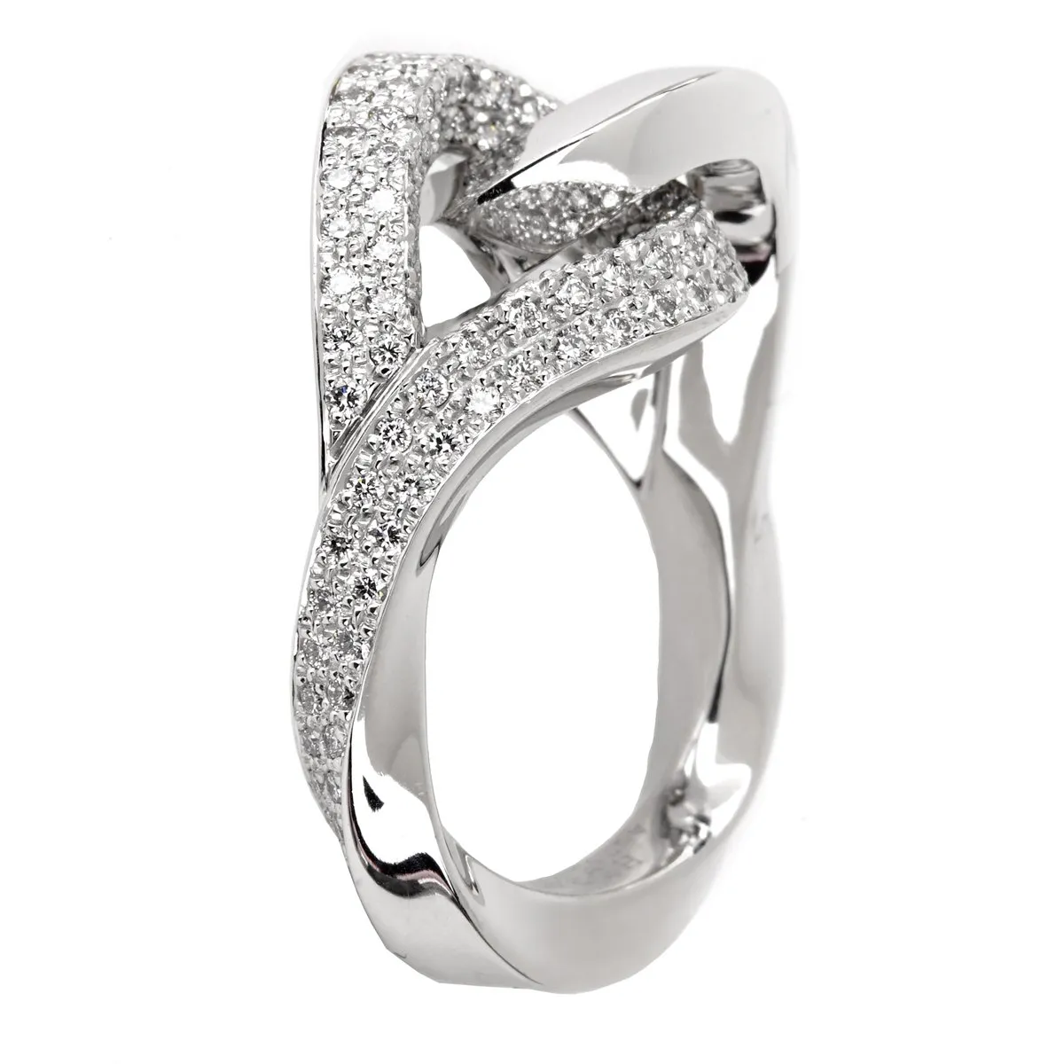 Hermes Twisted Pave Diamond Gold Ring