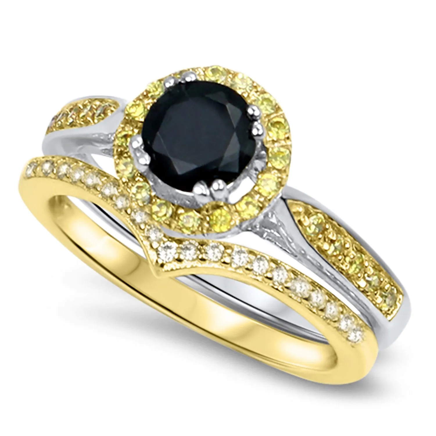 His Her Mixed Metal Wedding Band Black Gold Engagement Ring Set Him Her