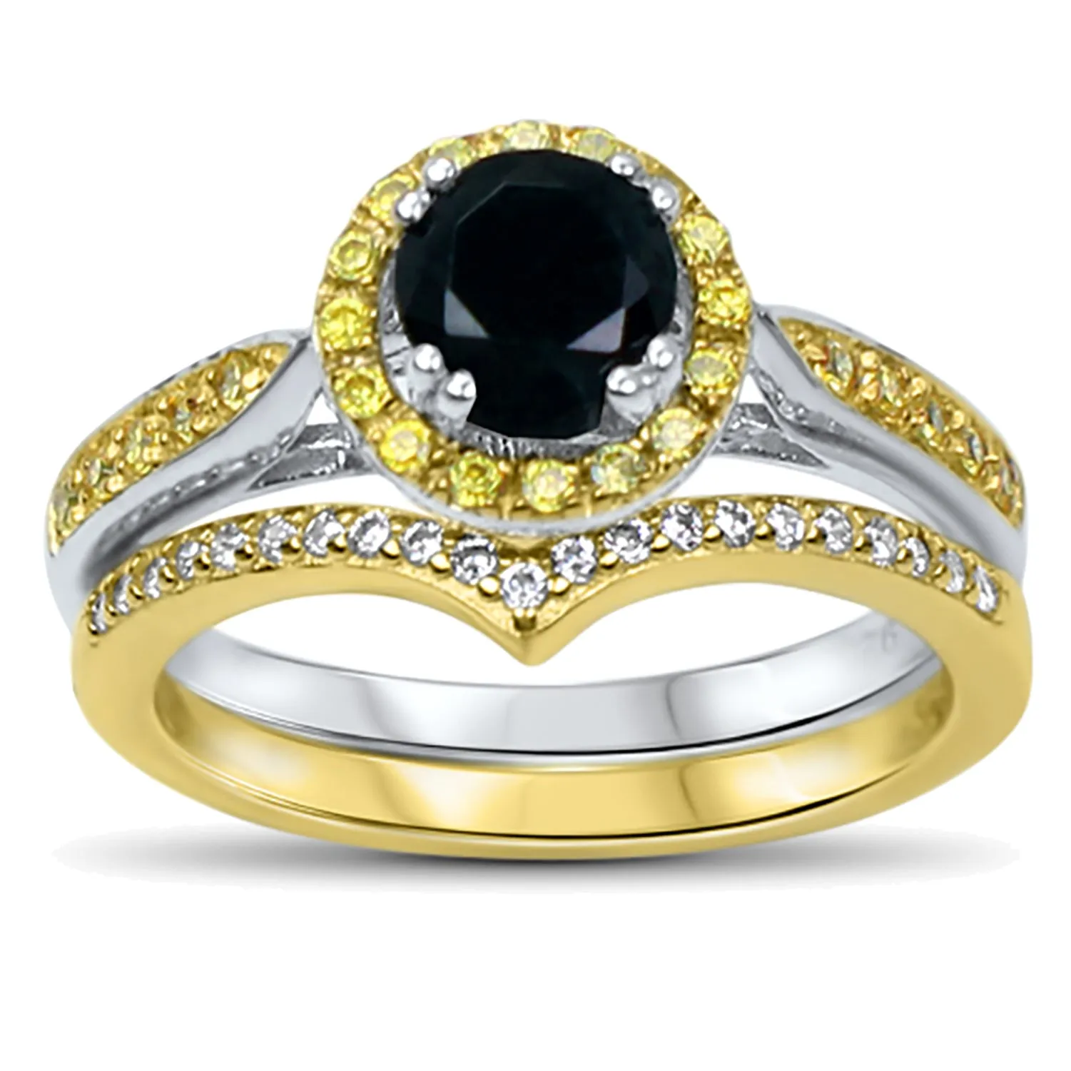 His Her Mixed Metal Wedding Band Black Gold Engagement Ring Set Him Her