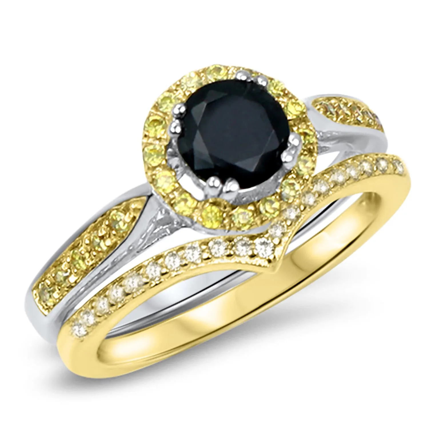 His Her Mixed Metal Wedding Band Black Gold Engagement Ring Set Him Her