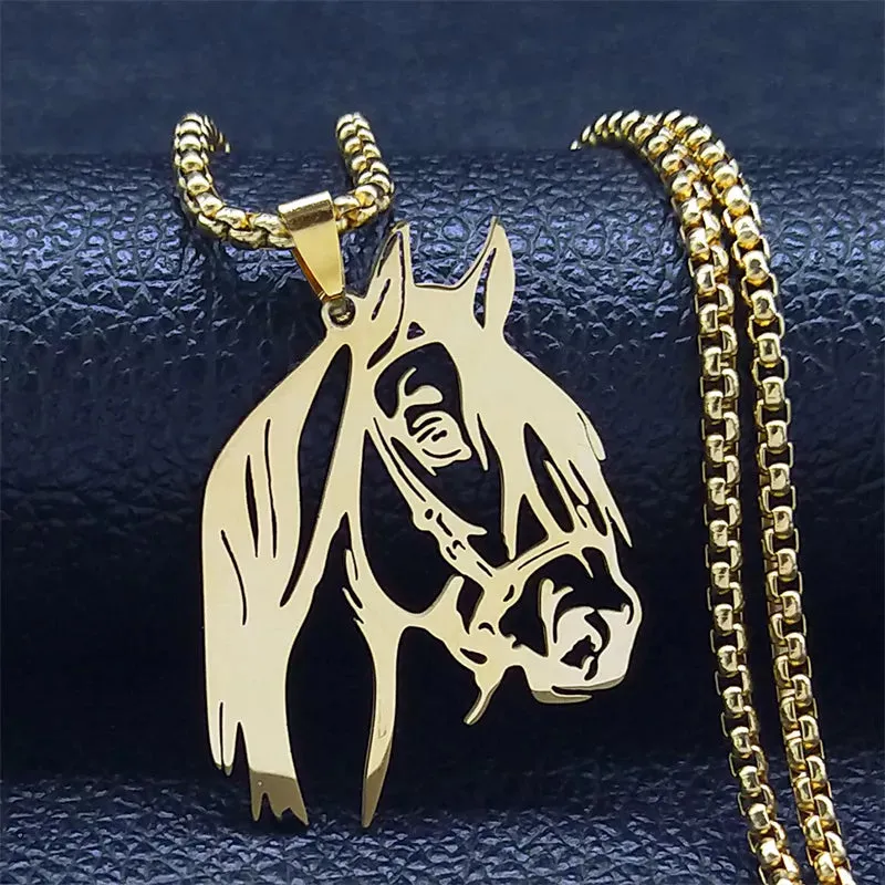 Horse Head Pendant Necklace for Women/Men Stainless Steel Animal Accessories Chain Necklaces