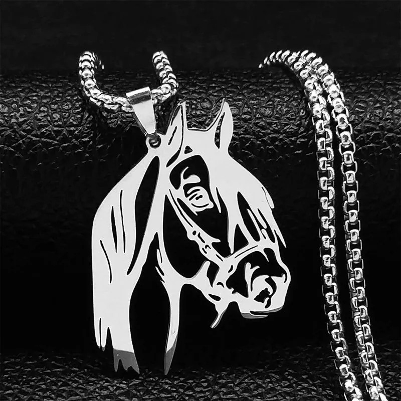 Horse Head Pendant Necklace for Women/Men Stainless Steel Animal Accessories Chain Necklaces