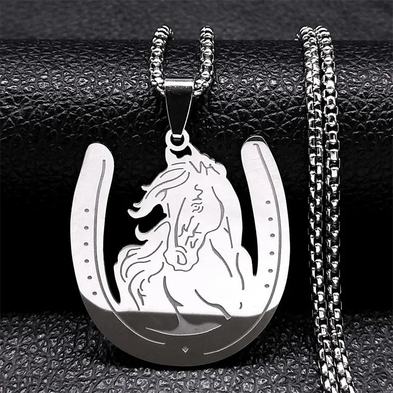 Horse Head Pendant Necklace for Women/Men Stainless Steel Animal Accessories Chain Necklaces