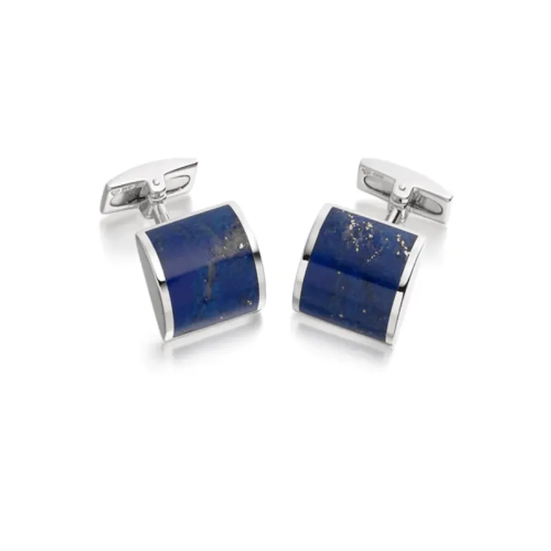 Hoxton London Men's Sterling Silver and Lapis Lazuli Square Cufflinks