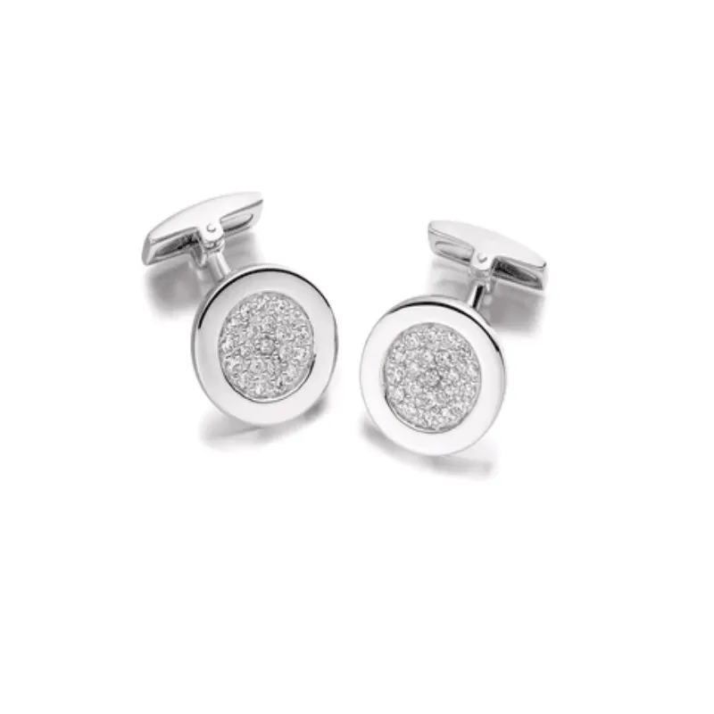 Hoxton London Men's Sterling Silver Round Zirconia Cufflinks