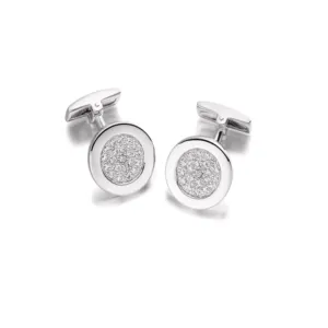 Hoxton London Men's Sterling Silver Round Zirconia Cufflinks