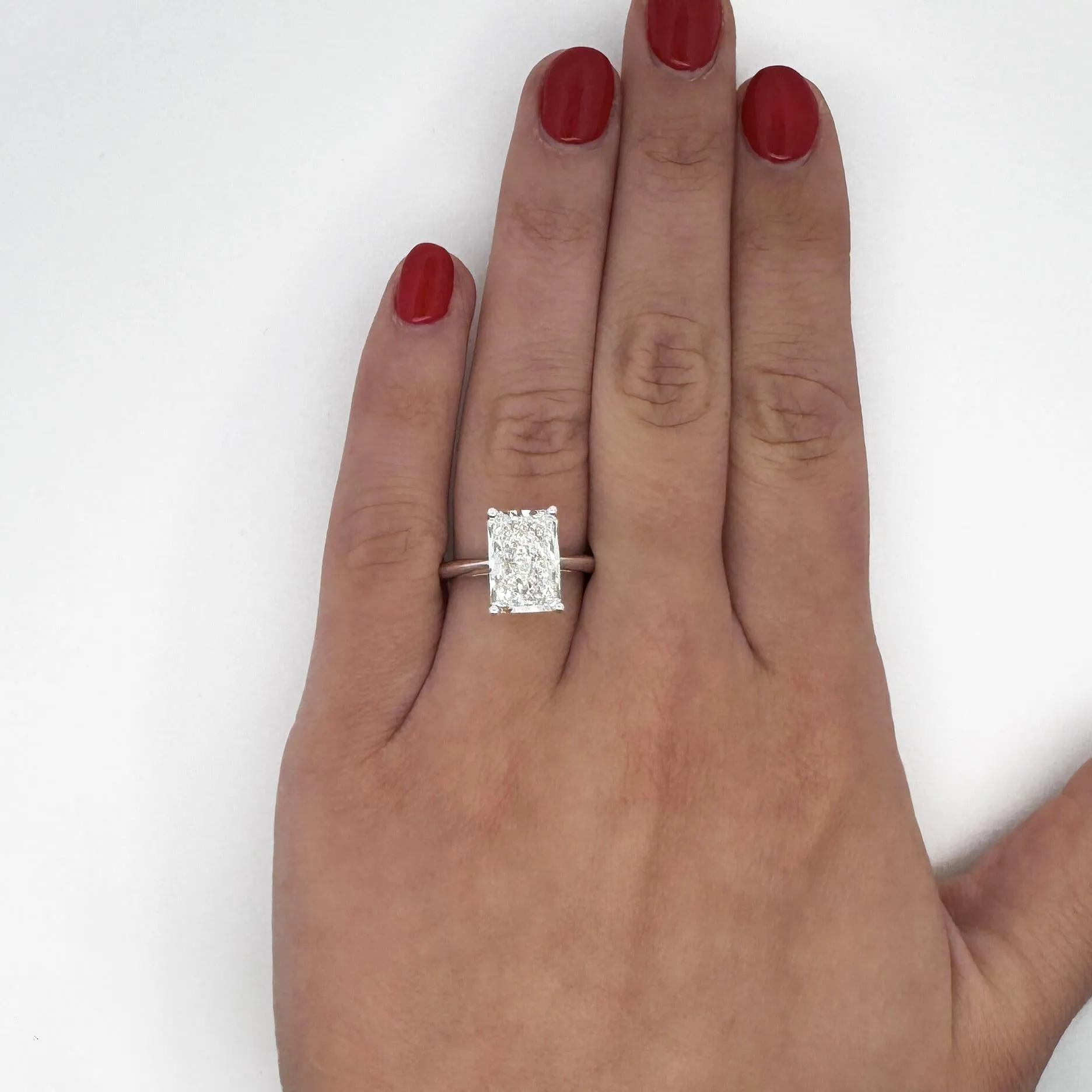 IGI Cert 4.58 Carat Elongated Radiant Cut Lab Diamond 14KW Gold Engagement Ring