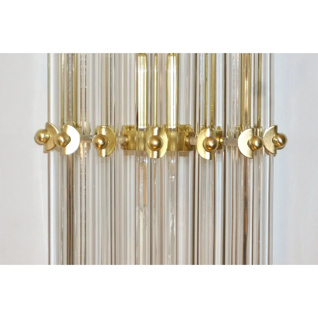Italian Contemporary Minimalist Pair of Satin Brass Crystal Murano Glass Sconces