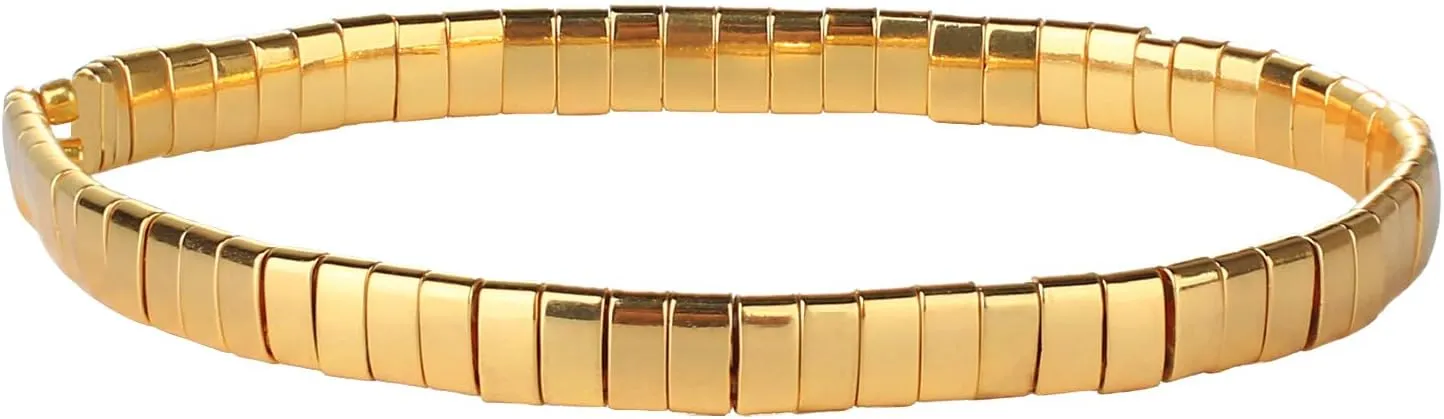 KELITCH Women Gold Tila Beads Bracelet Stretch Strand Bracelets Handmade Jewerly
