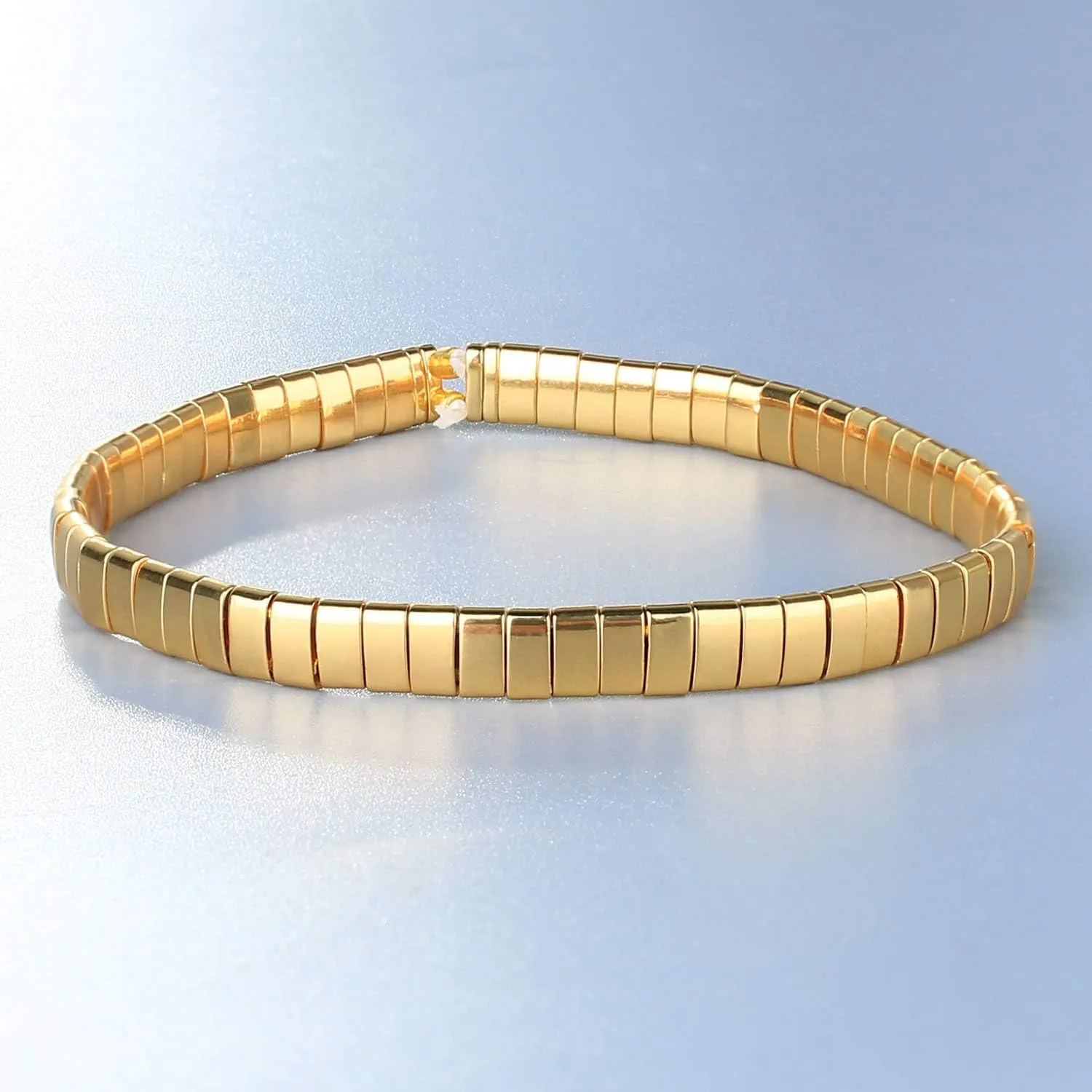 KELITCH Women Gold Tila Beads Bracelet Stretch Strand Bracelets Handmade Jewerly